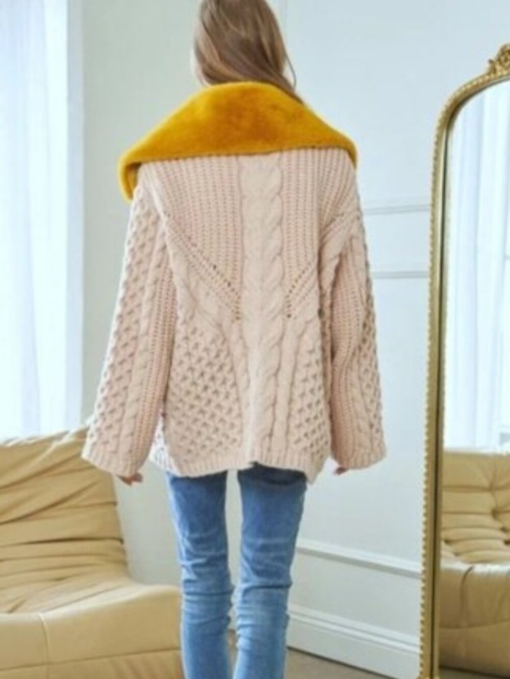 NWT Zara Cable Knit Cardigan with Removable Fur Collar - Picture 4 of 12